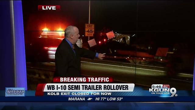 Semi-trailer rollover closes Kolb exit on I-10W