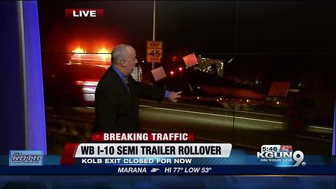 Semi-trailer rollover closes Kolb exit on I-10W