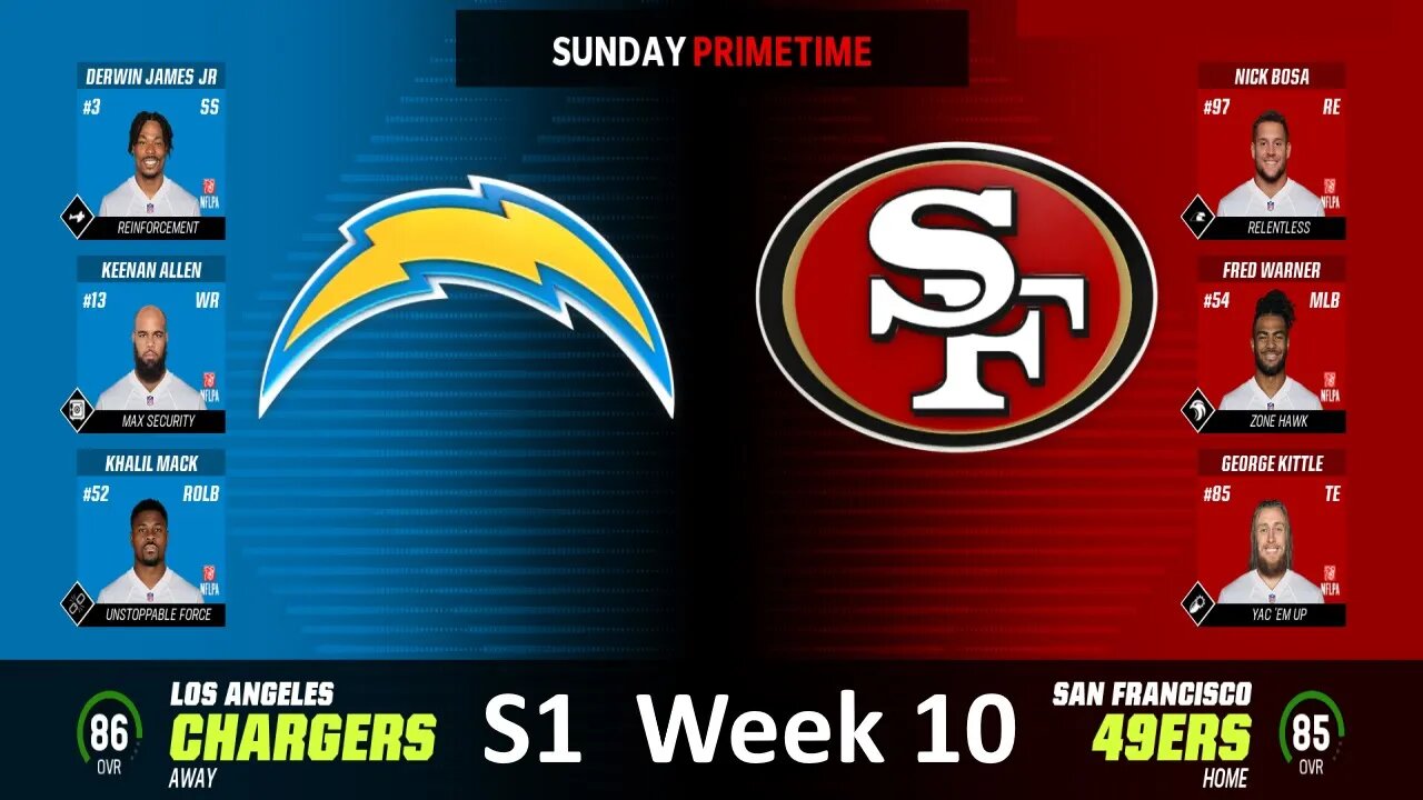 Madden Nfl 23 49ers Vs Chargers Simulation Franchise S1 W10