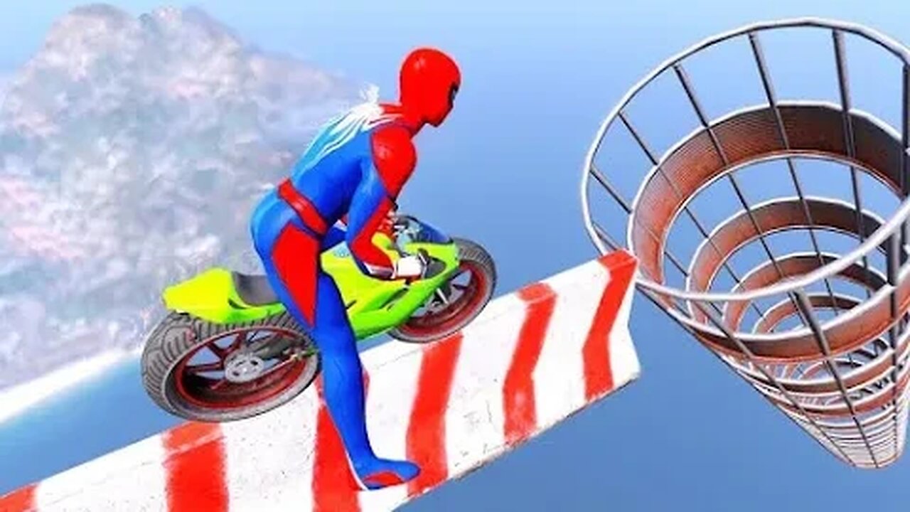 GTA V : Spiderman Dangerous stunts on bike EPS. 02