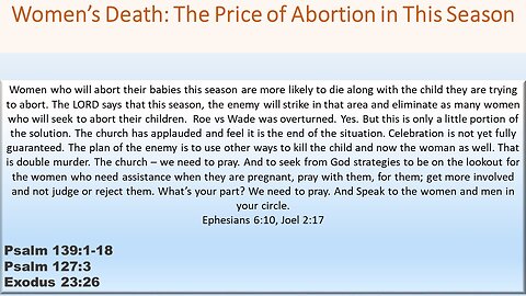 Prophetic: The Price Of Abortion This Season