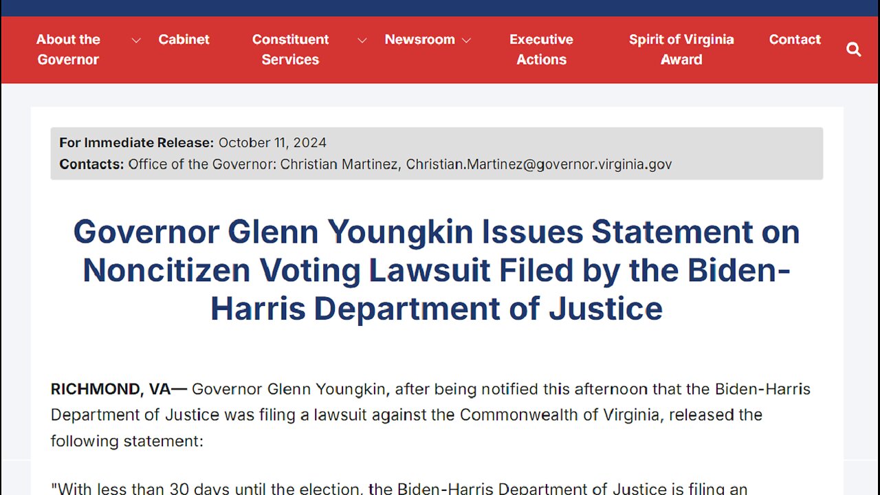 Gov Youngkin sued by Biden admin for removing non citizens