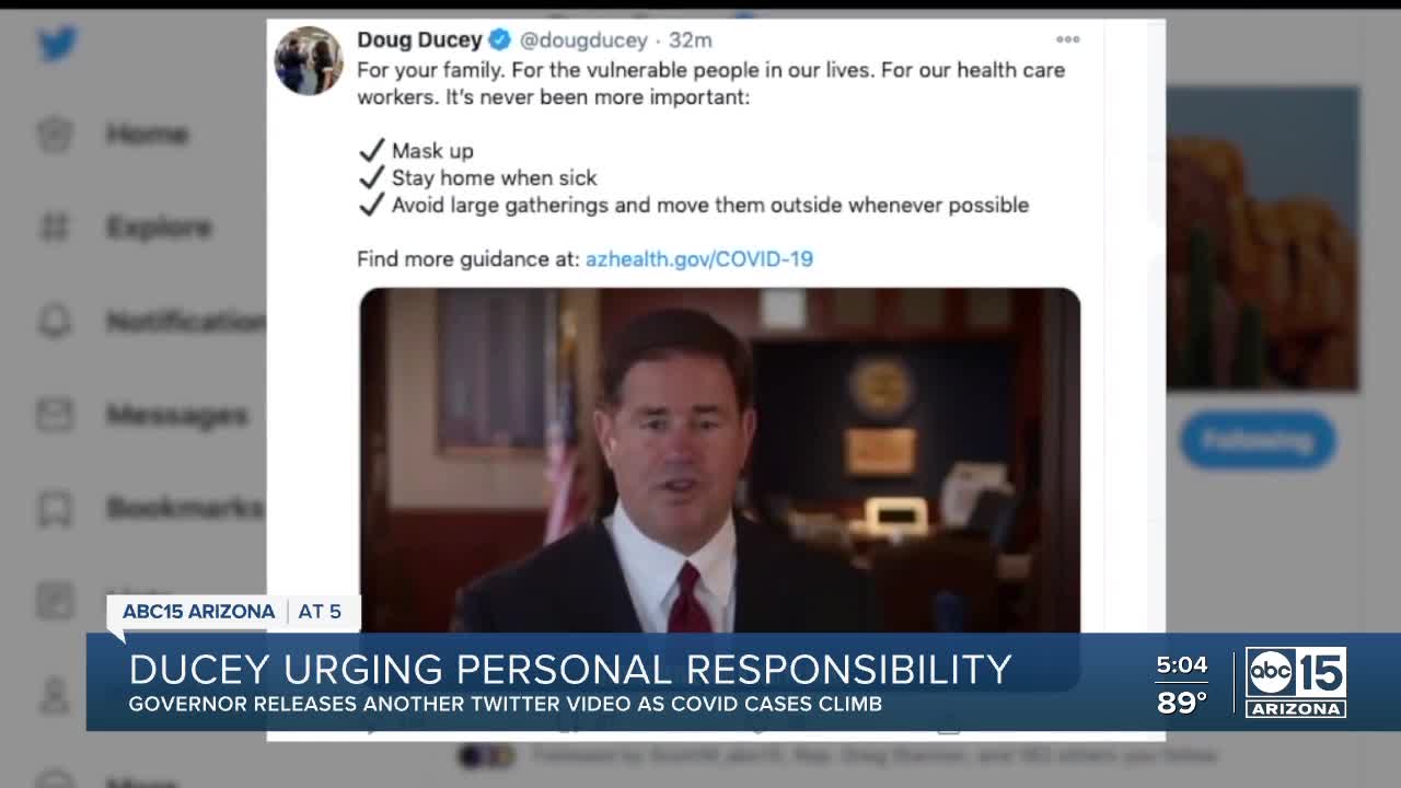 Ducey urging personal responsibility as COVID-19 cases rise