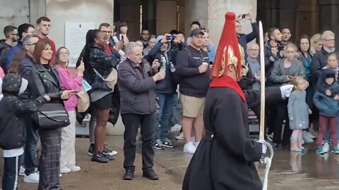 Watch the tourist jump and move aside. make way for the kings life Guard #horseguardsparade