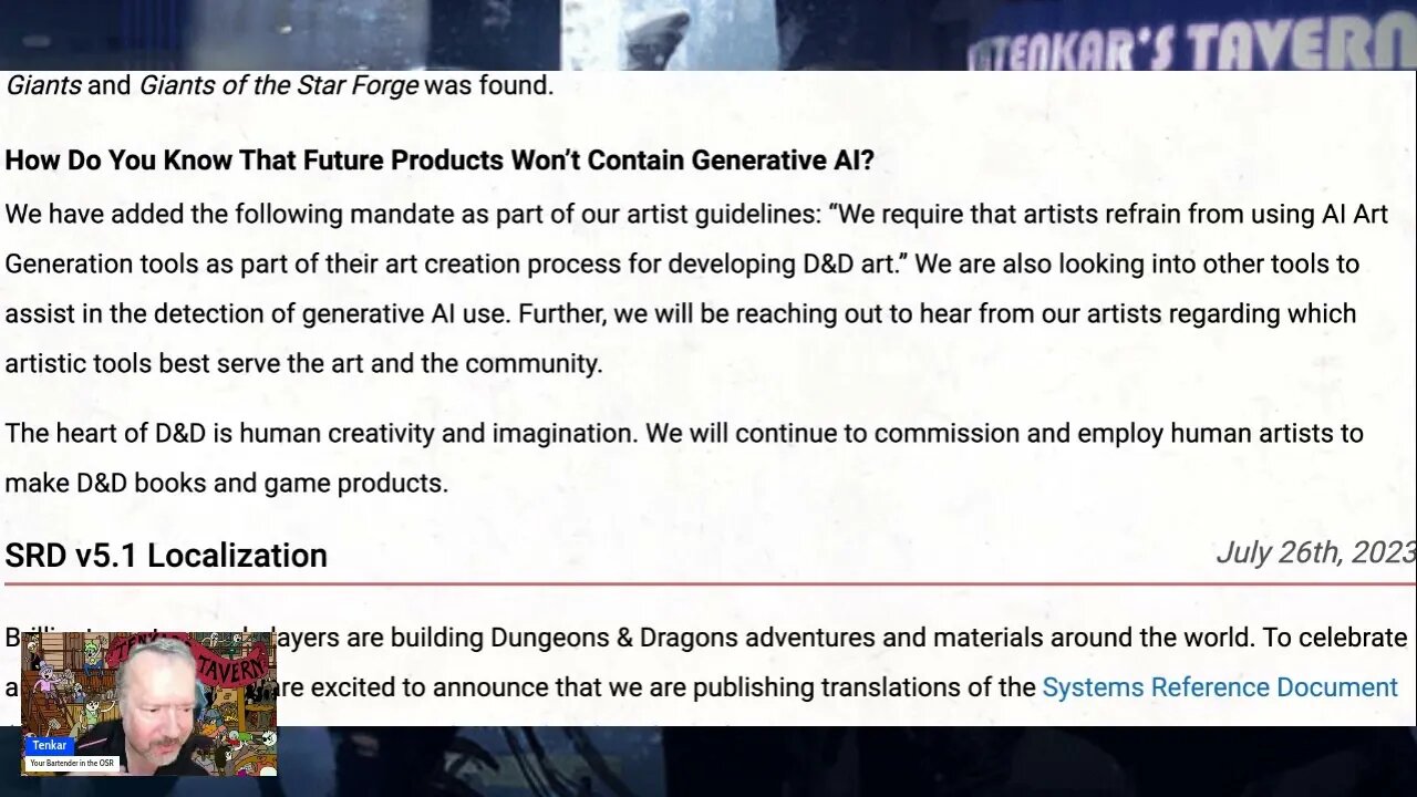 WotC Update On AI Art Generation in D&D from August 11th, 2023