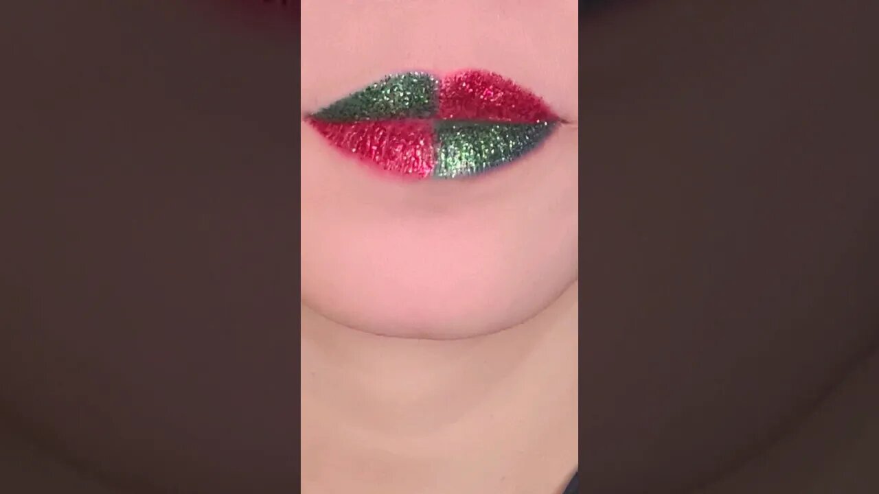 Red Green Glitter Bling Lip Art Tutorial #shorts #shorts #viral #shortvideo #lipswatches #grwm