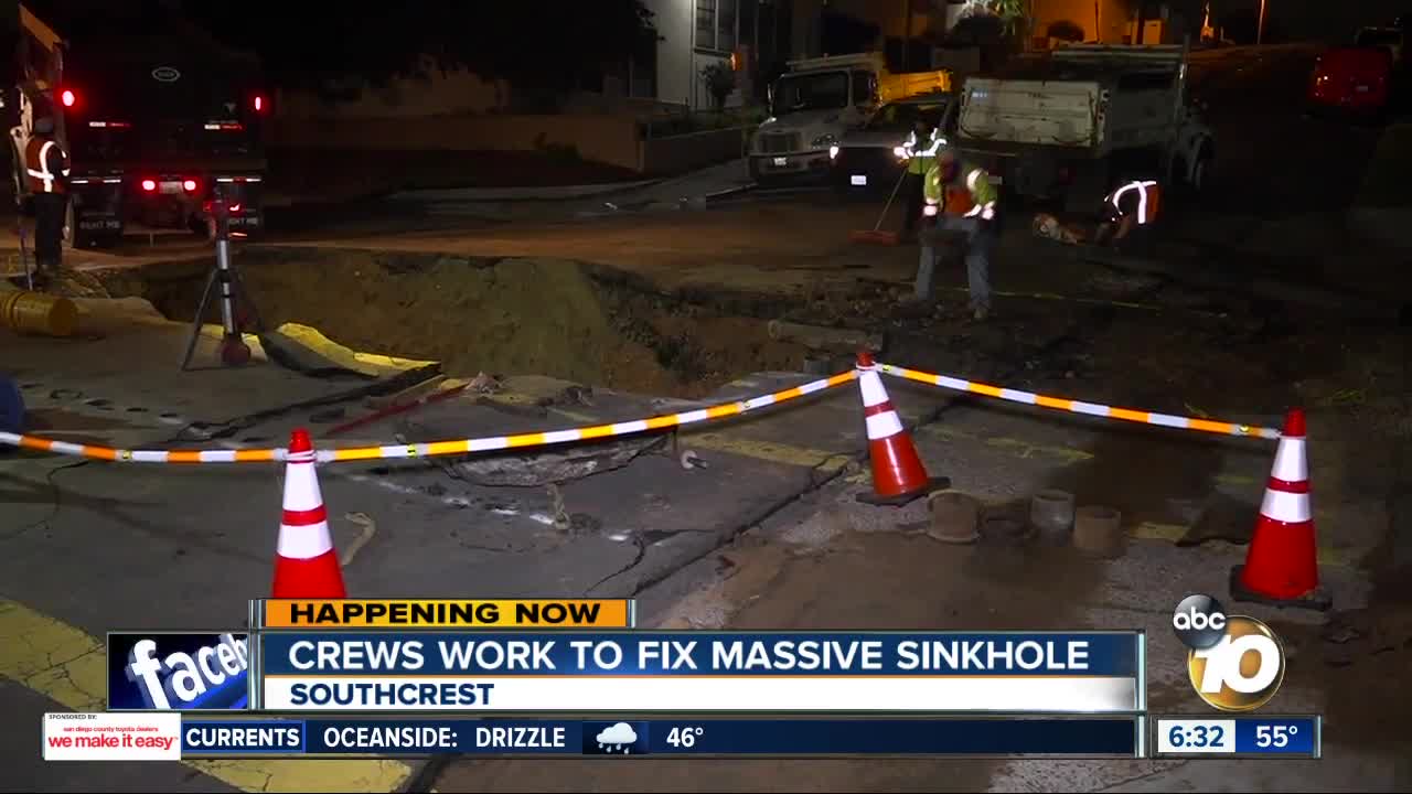 Crews repair sinkhole that opened in Southcrest street