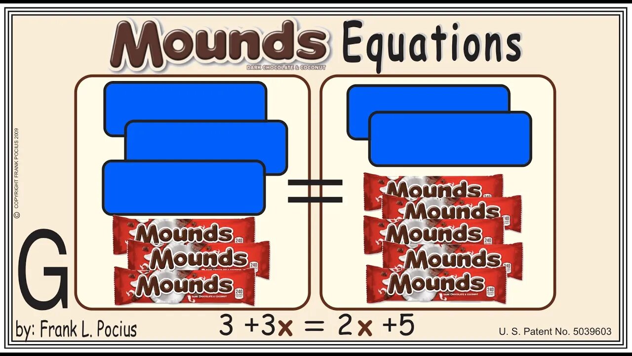 G2_MOUNDS_X(notation) 3+3x=2x+5 _ SOLVE BASIC EQUATIONS _ SOLVE BASIC WORD PROBLEMS