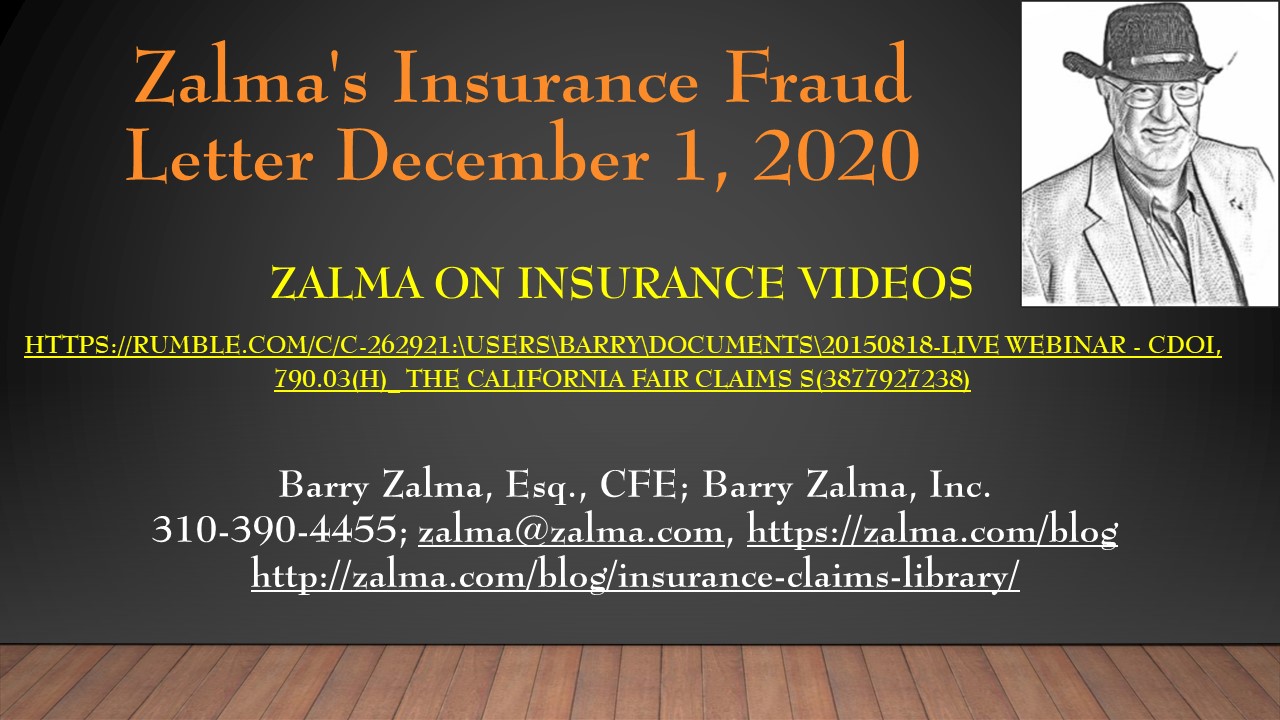 Zalma’s Insurance Fraud Letter – December 1, 2020