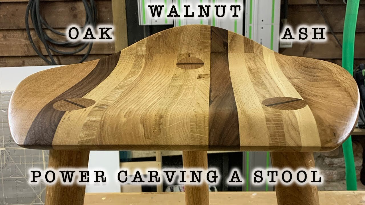 Crafting A Simple Wooden Stool - Power Carved & Hand Carved Ash Walnut & Oak. #powercarving