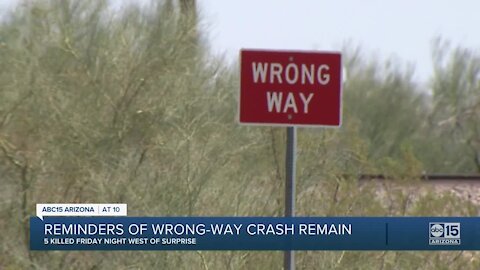 Reminders of wrong-way crash remain after 5 were people killed Friday night