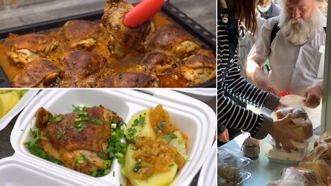 Cooked baked chicken and distributed to the homeless
