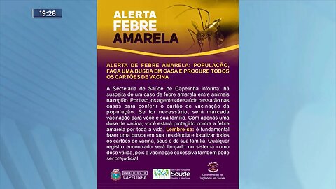 Capelinha: Prefeitura Investiga Caso Suspeito de Febre Amarela em Animais na Cidade.