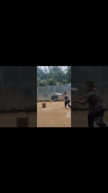 Guys whip a spinning top