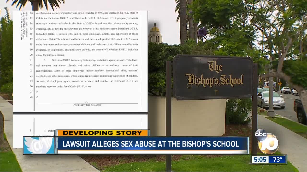 Lawsuit alleges sex abuse at Bishop's School