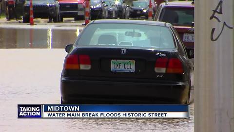 Water main break floods historic street in Midtown