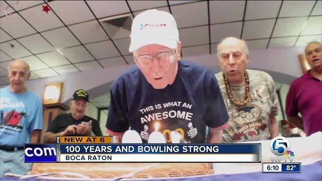 100 year old man celebrates birthday at Boca bowling alley