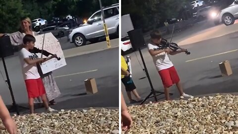 Kid Street Performer Blows Crowd Away With Violin Performance