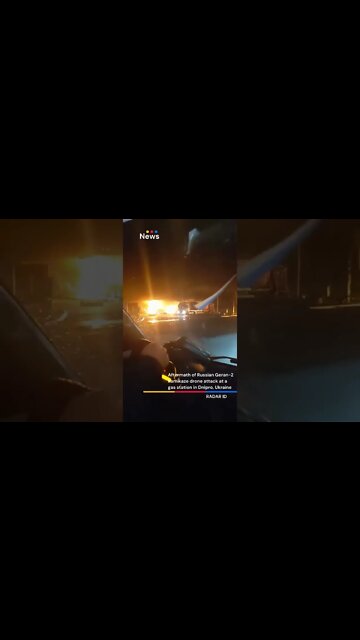 Aftermath of Russian Geran-2 kamikaze drone attack at a warehouse near gas station in Dnipro