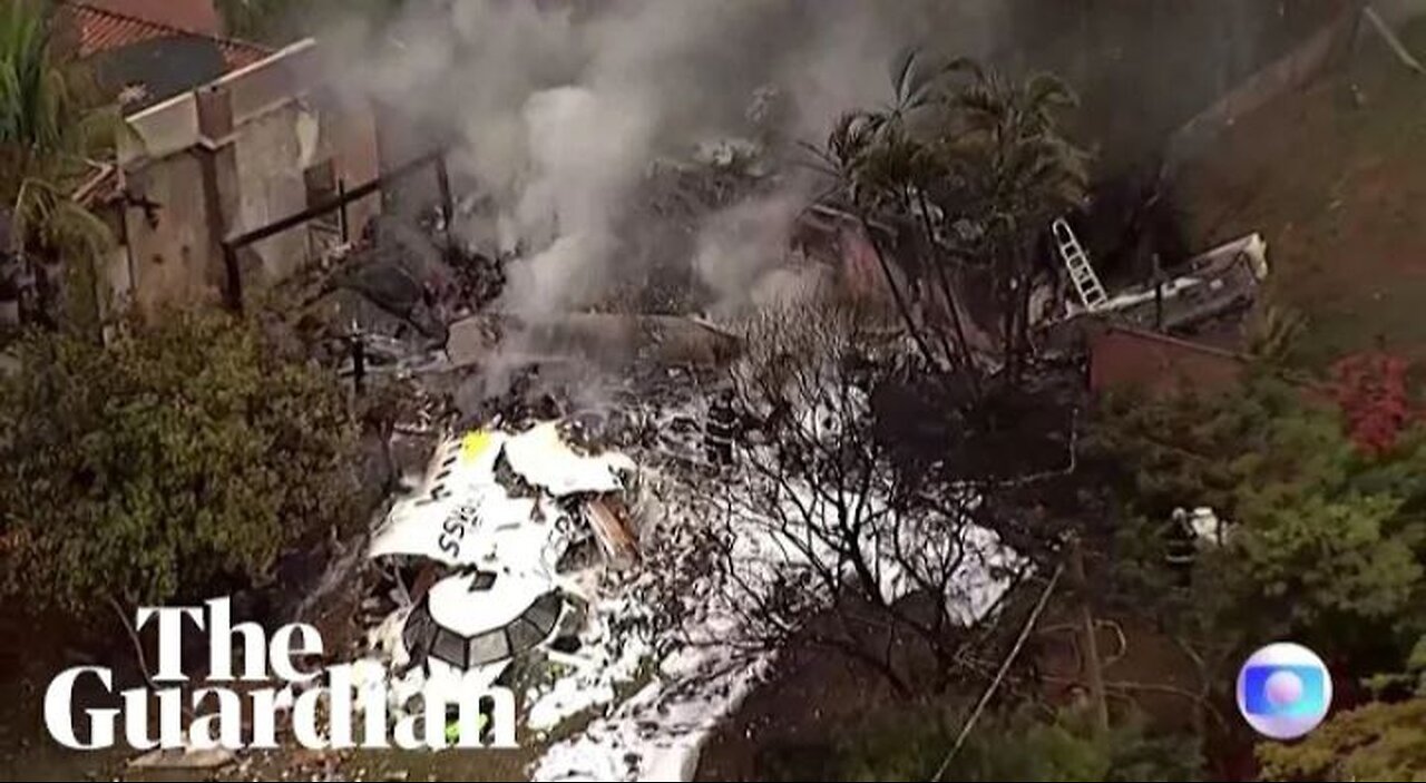 Aerial footage shows plane crash site in Brazil