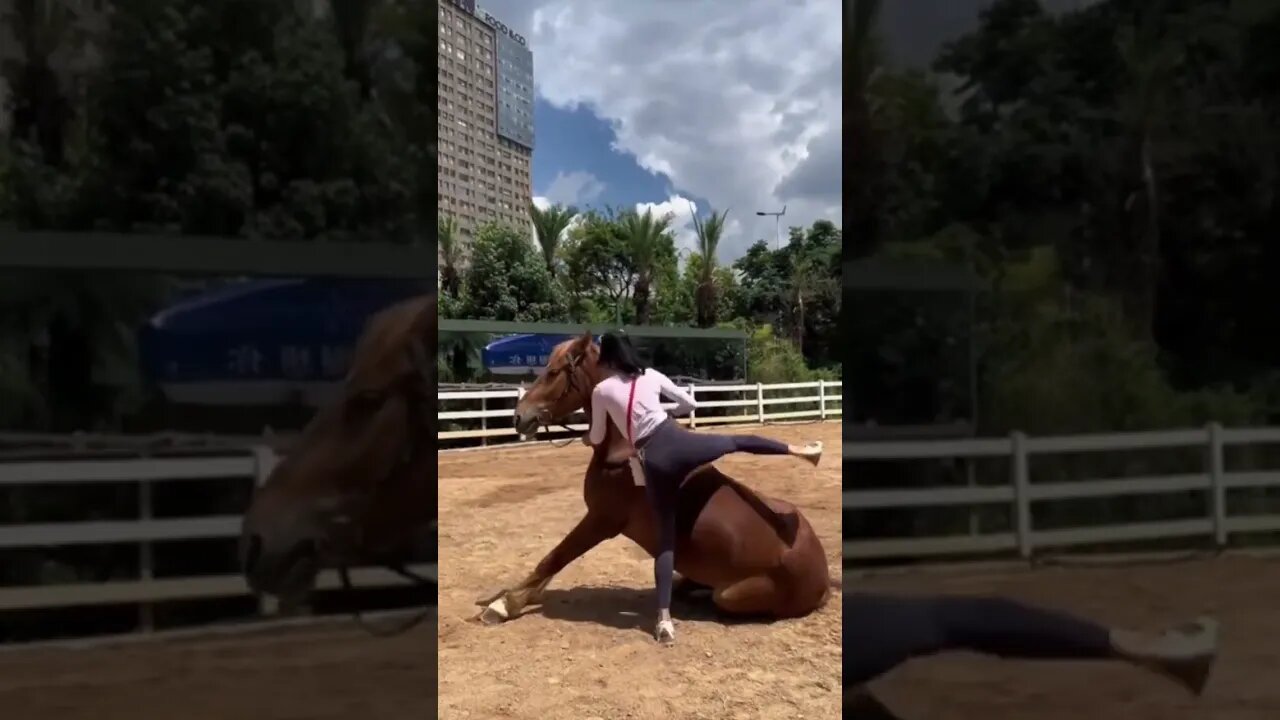 Hot Chinese Girl Teaches How To Get On A Horse Without A Saddle