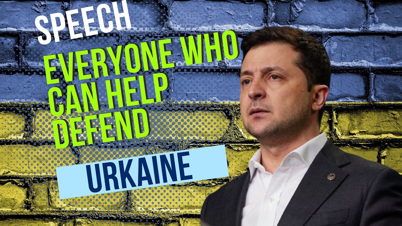 Ukrainian President Volodymyr Zelensky delivers a speech after Russia attacked and invaded Ukraine