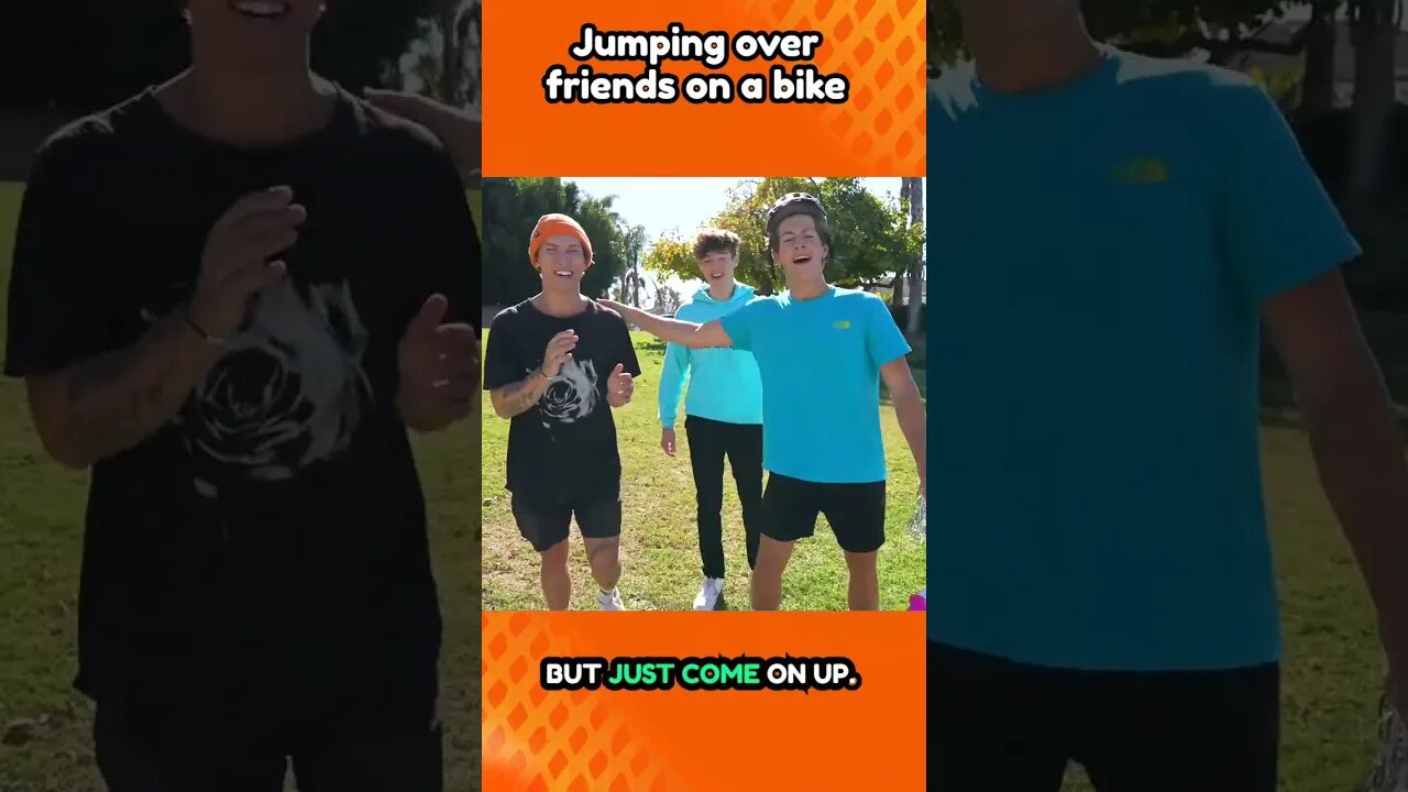 Jumping over friends on a bike | ben azelart,brent rivera,Lexi rivera,stokes twins, |