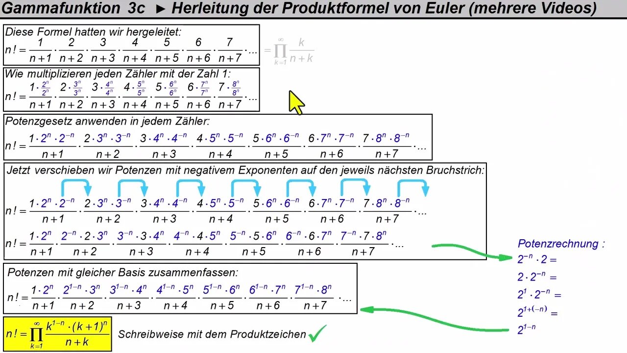 Gammafunktion 3c ► Herleitung der Euler-Produktformel (Fortsetzung)