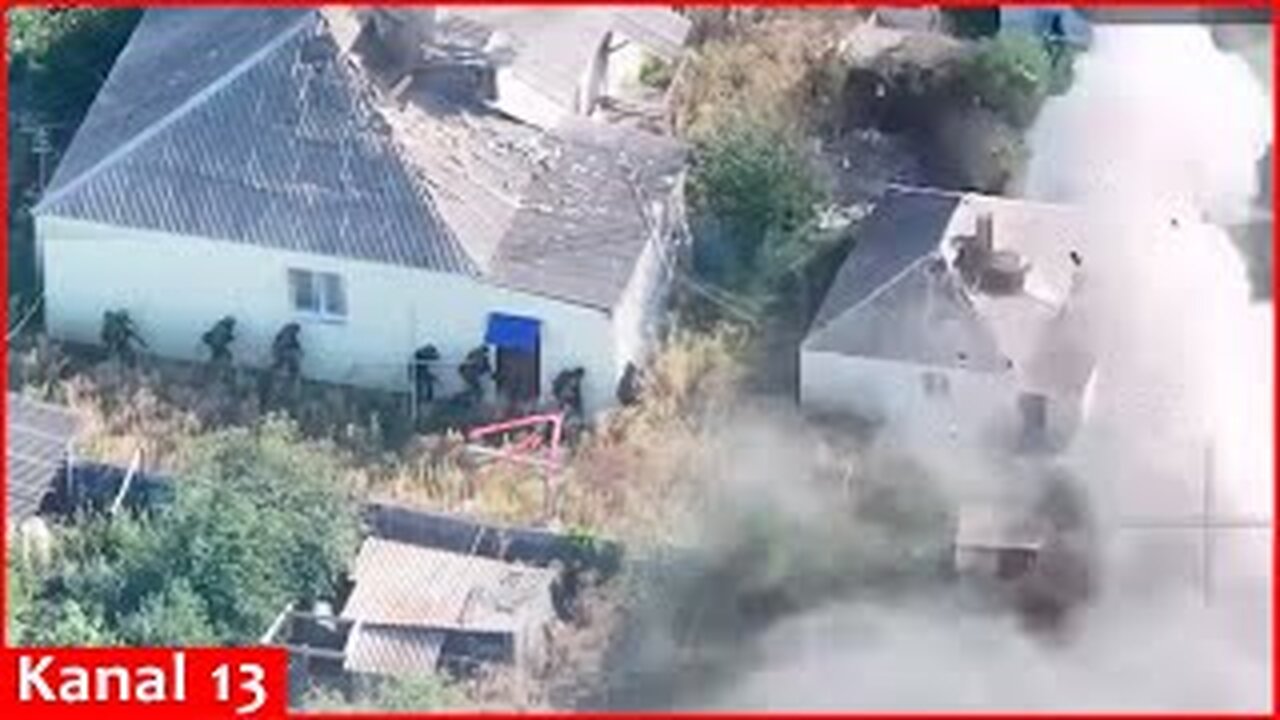 Seeking to enter a house in a residential area, Russians are hit by a drone strike