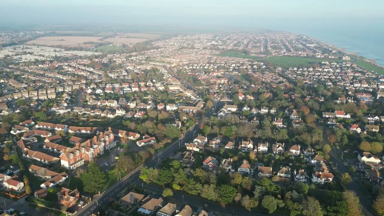 DJI Mini 3 pro Drone flight to the caravan park & back at Clacton On Sea Essex Hazzy sky today P2