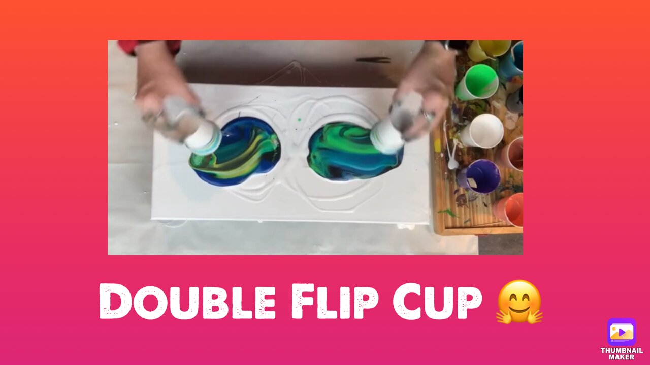 (46) Easy Flip Cup For Beginners -Acrylic Pouring 10x20 Canvas