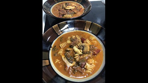 Tomato Vegetable Soup with Sausage and Pasta