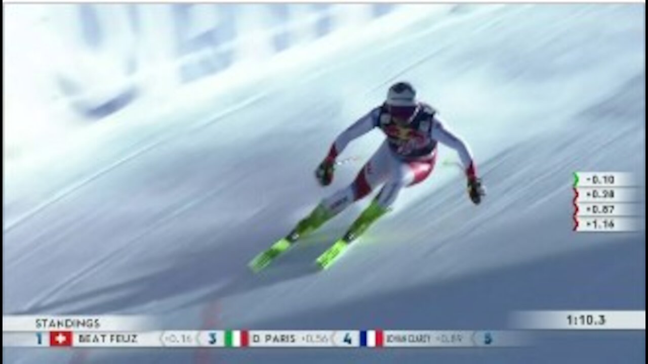 Swiss skier Urs Kryenbuehl crashes across finish line at Kitzbuhel downhill