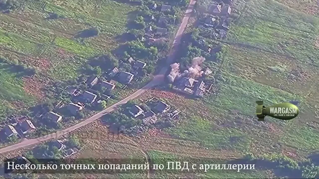 Russian artillery pounds a house in Udy, Kharkov