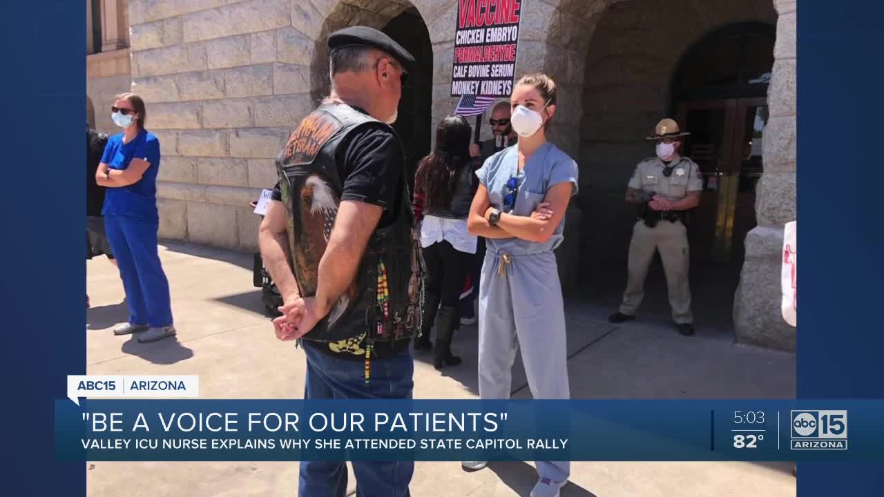 Phoenix ICU nurse faces protestors in rally over re-opening state amid coronavirus cris