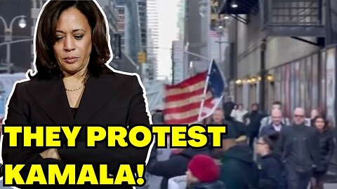 America First Protesters Show Up To KAMALA HARRIS' Stephen Colbert Appearance!