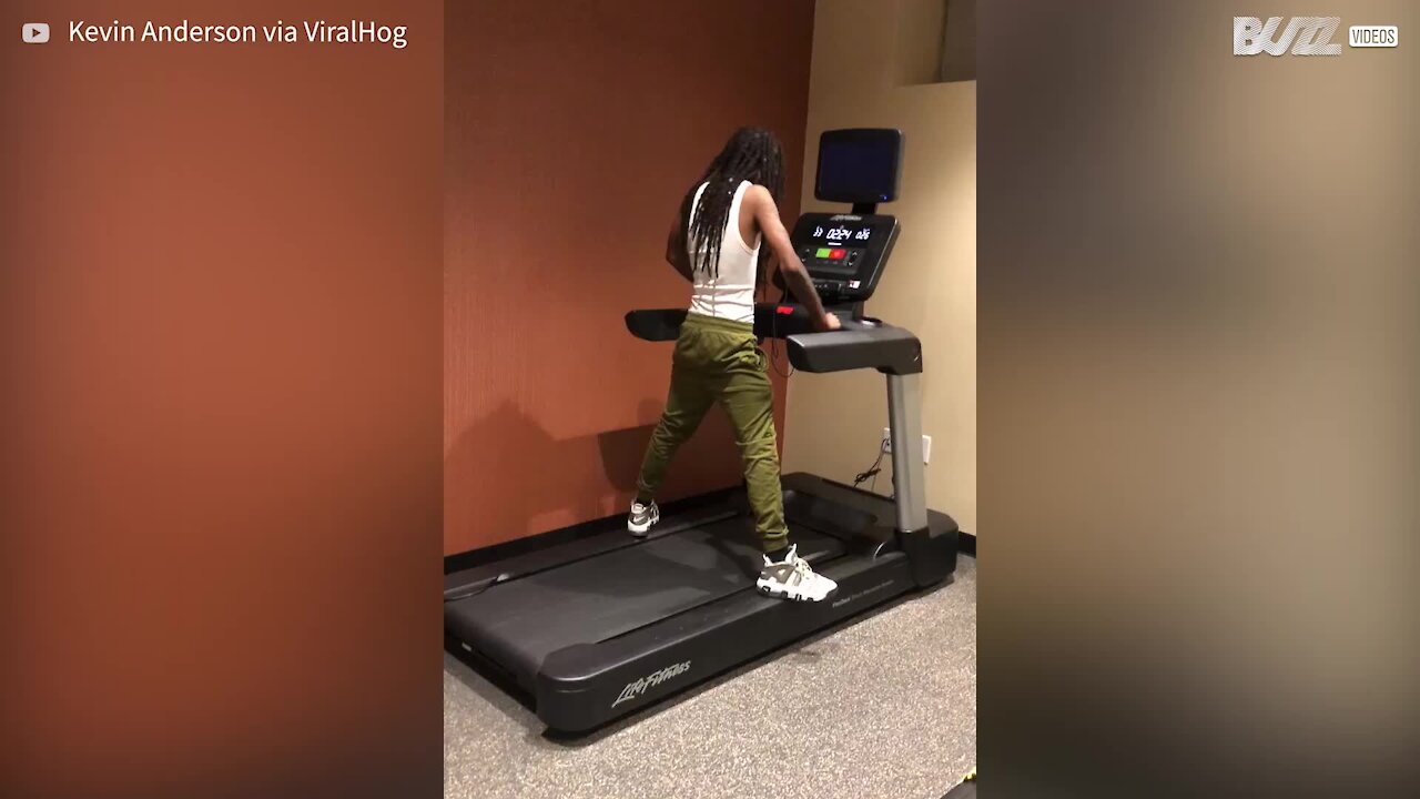 Woman takes epic tumble on treadmill