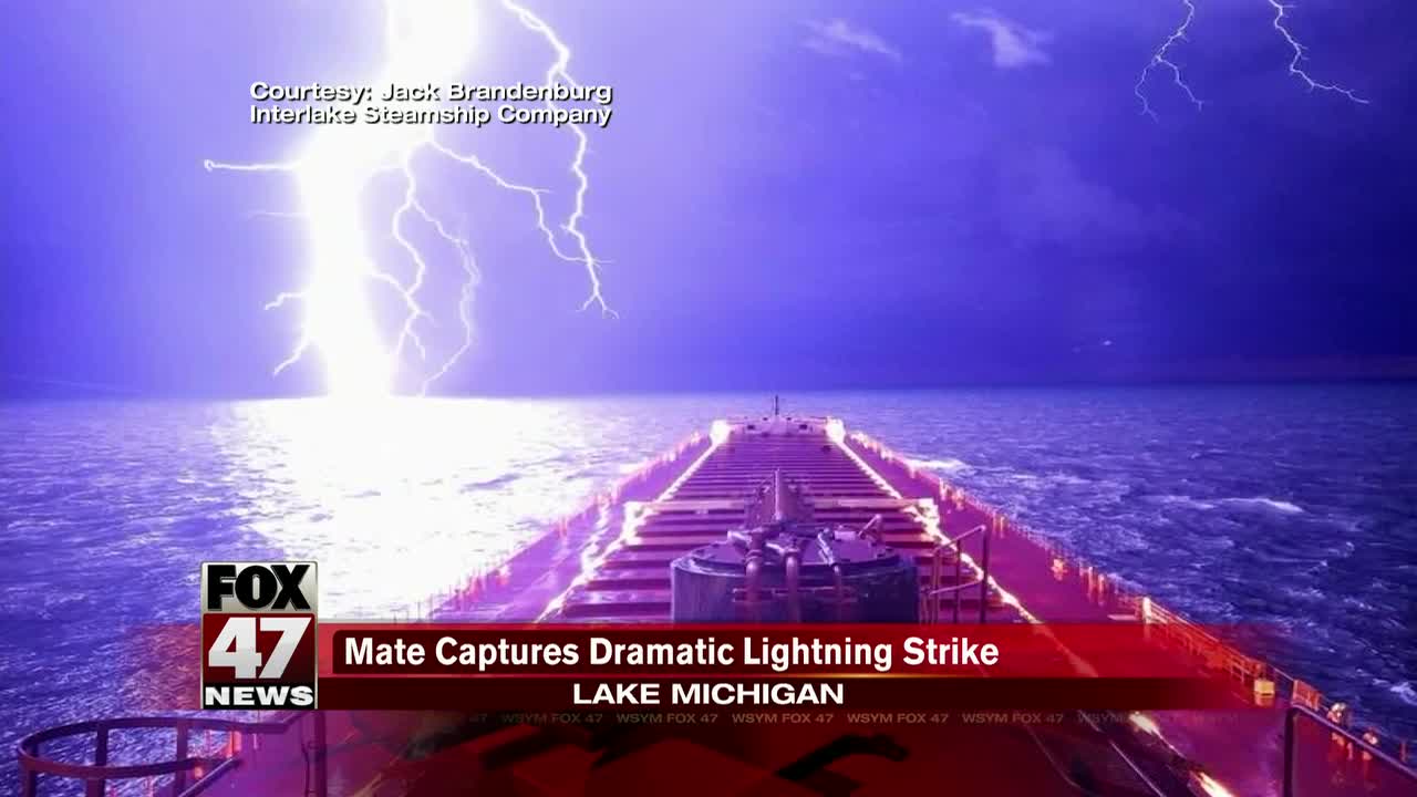 Check out this incredible photo of a lightning bolt over Lake Michigan