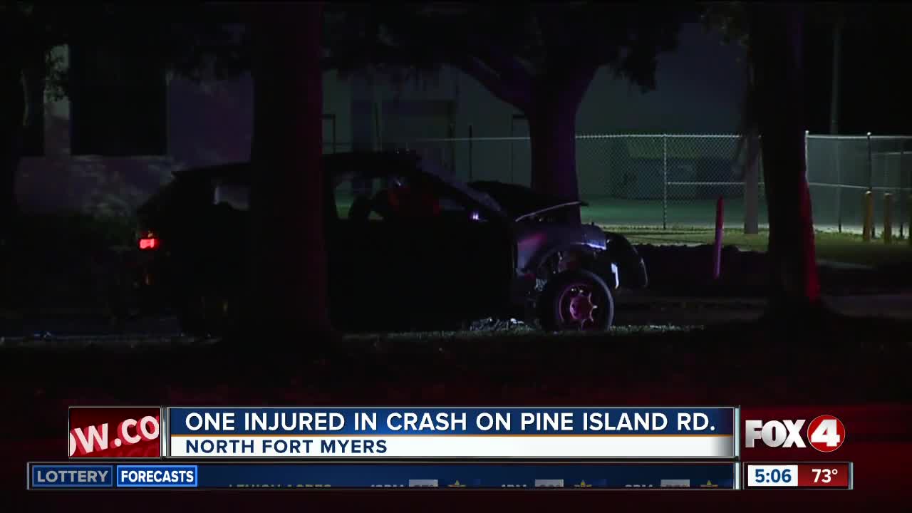 One injured in single car crash on Pine Island Road Thursday night