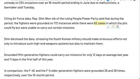 由於故障，在截至 6 月的 18 個月期間，韓國 F-35A 戰鬥機有 234 次被評為未準備就緒