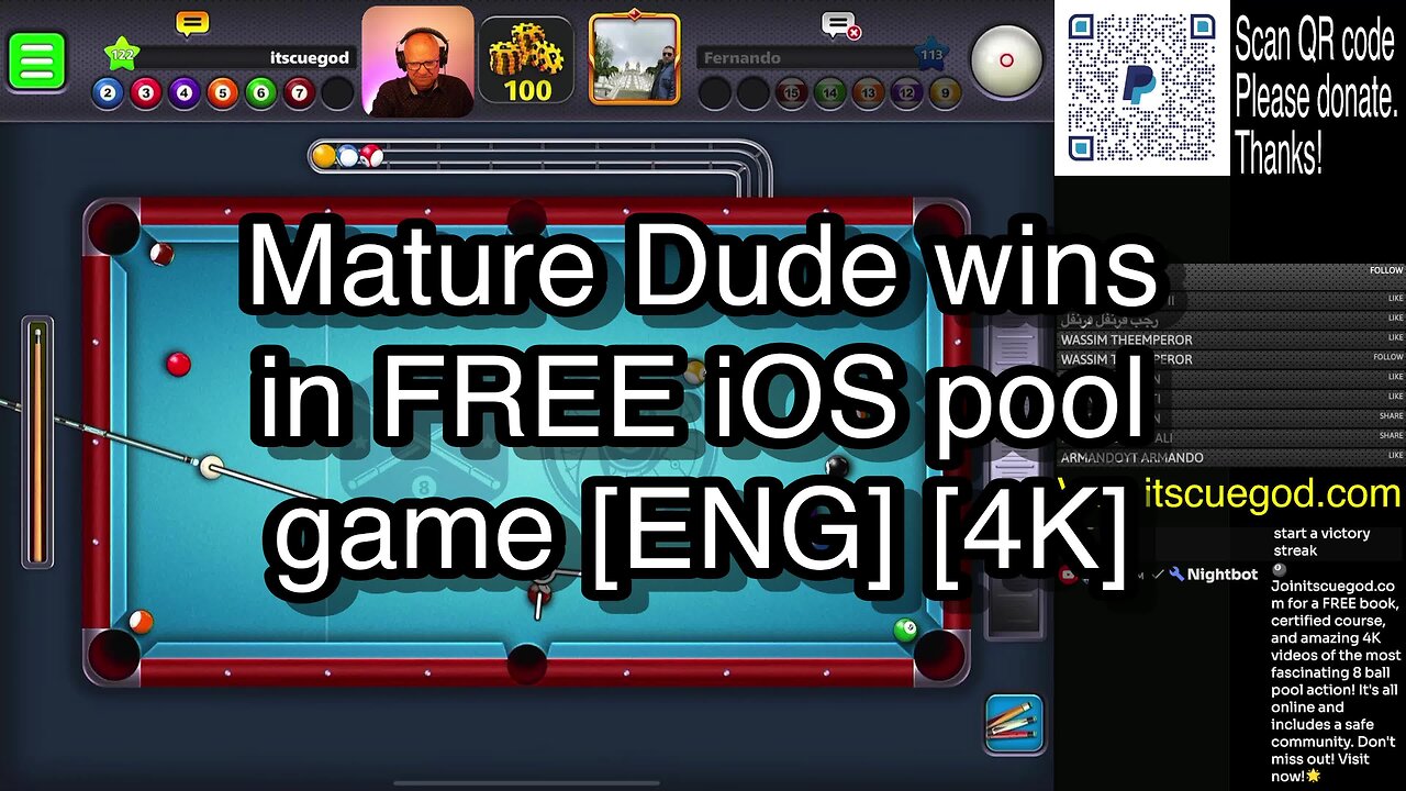 Mature Dude wins in FREE iOS pool game [ENG] [4K] 🎱🎱🎱 8 Ball Pool 🎱🎱🎱