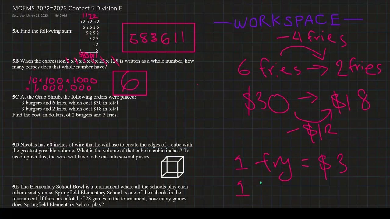 MOEMS | 2022~2023 | Contest 5 | Division E | Answers & Solutions