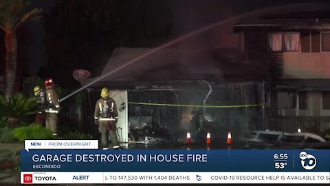 Fire destroys Escondido home's garage