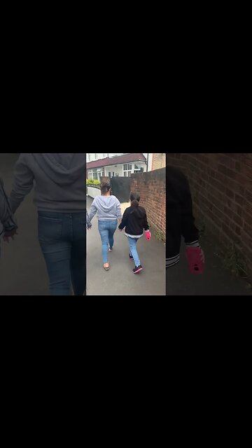 Mommy and her baby girls are walking -me and my baby boy we follow-beautiful day together