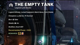 Destiny 2 Legend Lost Sector: The Empty Tank on the Tangled Shore 10-21-21