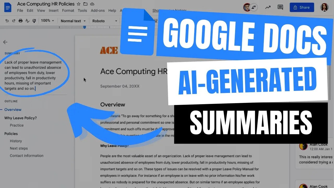 Automatic Summaries of your Documents in Google Docs !