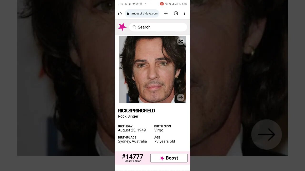 HAPPY 73 BIRTHDAY RICK SPRINGFIELD Rock Singer
