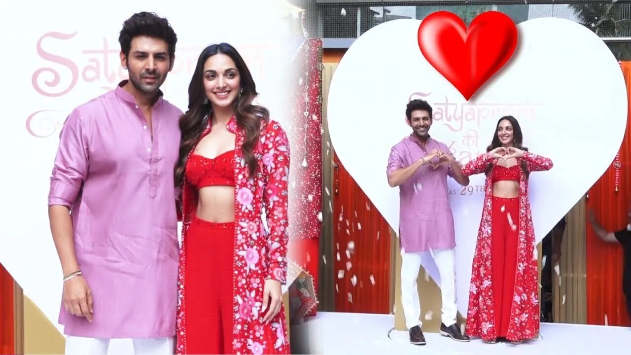 Kiara Advani with Kartik Aaryan Romantic Entry with White Heart at Satyaprem Ki Katha Song Launch