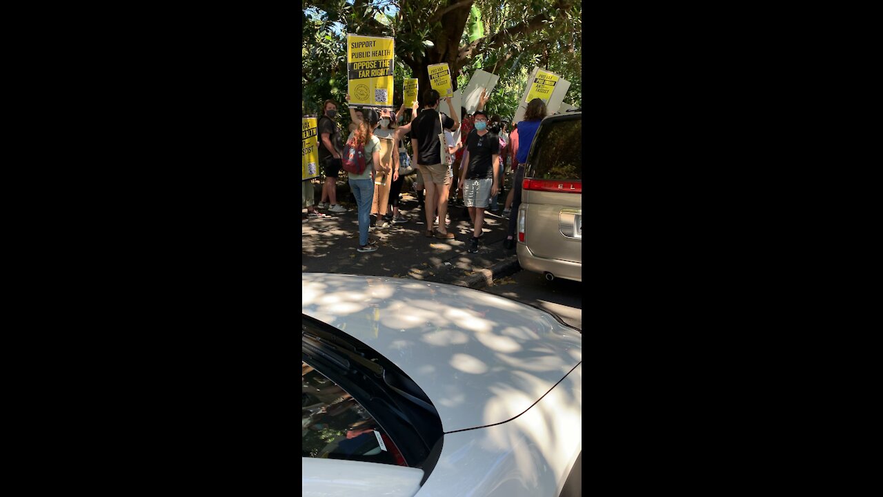 Pro Vaxx corralled by Police, near GARDENS GATE