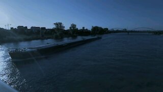 Big ship in the river between germany and France